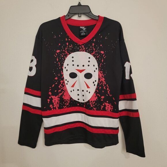 Jason Friday the 13th Jersey‎ Longsleeve Shirt Spooky V-neck Horror Halloween - Picture 1 of 8